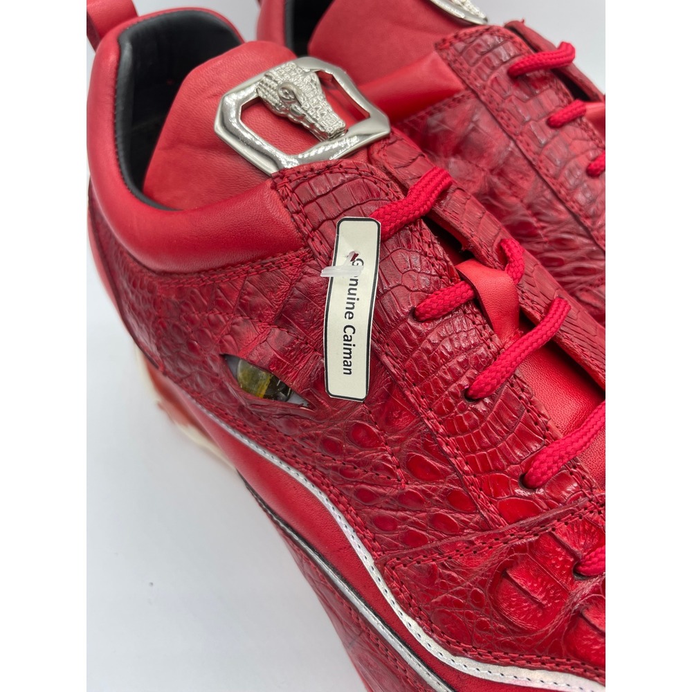 Belvedere Rexy Red Genuine Caiman Crocodile Leather Sneakers Mens 12 E04 NEW - Picture 3 of 8